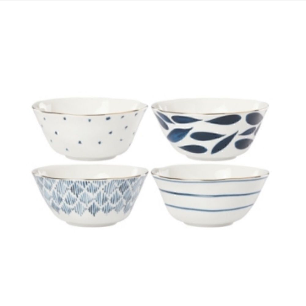 NWOT Lenox Blue Bay Assorted 20 Oz. All Purpose Bowls, Set of 4 - White and Blue